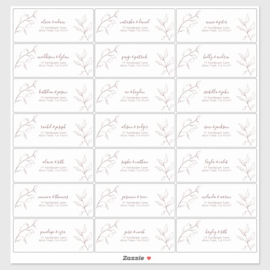 バーグンディモダンスクリプトボタニカルゲストアドレス シール (シート)