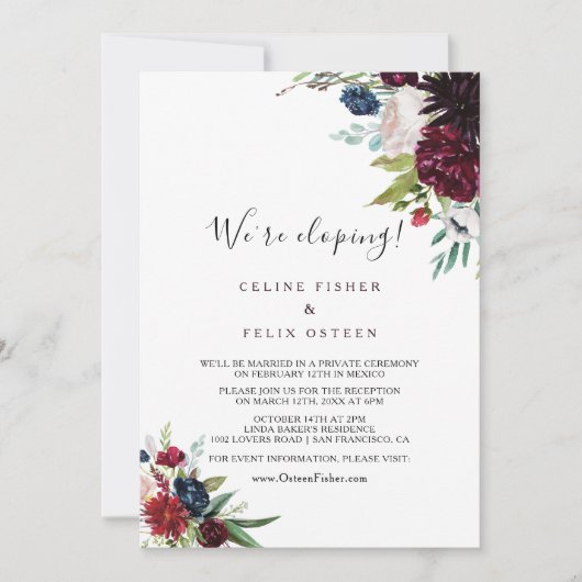 バーグンディモダンネイビー赤面エロペメント披露宴 招待状 (正面)