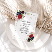 バーグンディモダンネイビー赤面フローラカップルのシャワー 招待状