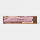 バーグンディモダンピンク金ゴールドグリッターマーブルアゲート デスクネームプレート (正面)