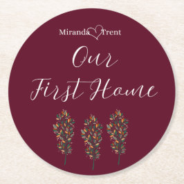 バーグンディモダンファーストホームコースター ラウンドペーパーコースター