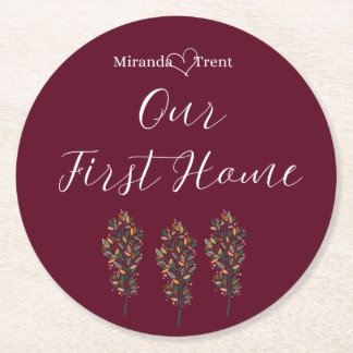 バーグンディモダンファーストホームコースター ラウンドペーパーコースター