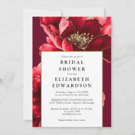 バーグンディモダンフローラシックブライダルシャワー 招待状