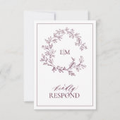 バーグンディモダンモノグラムウェディングRSVPカード 出欠カード (正面)