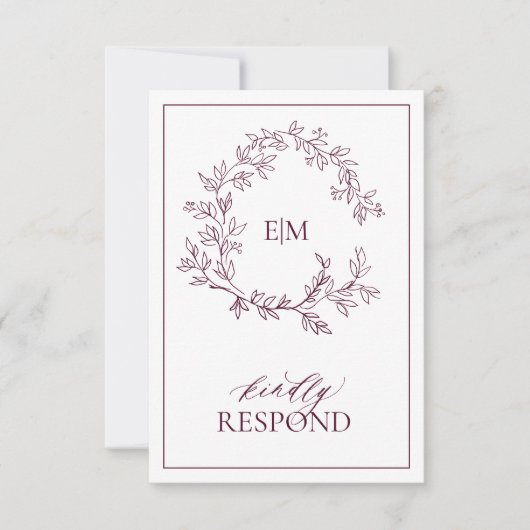 バーグンディモダンモノグラムウェディングRSVPカード 出欠カード (正面)