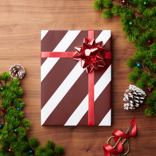 バーグンディモダンラージストライプクリスマスホリデー ラッピングペーパー (クリスマスギフト)