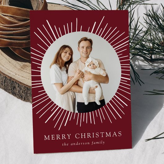 バーグンディモダン日が差すことメリークリスマス2写真 シーズンカード