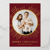 バーグンディモダン日が差すことメリークリスマス2写真 箔シーズンカード (正面)