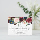バーグンディモダン赤面フラワーズ婚約パーティ 招待状 (スタンド正面)
