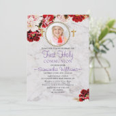 バーグンディモダン赤面写真第1聖餐式 招待状 (スタンド正面)