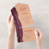 バーグンディモダン金ゴールドアガテピーチ結婚ズ オールインワン招待状 (貼ってはがせる)