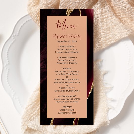 バーグンディモダン金ゴールドアガテピーチ結婚ズ メニュー