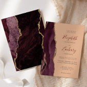 バーグンディモダン金ゴールドアガテピーチ結婚ズ 招待状