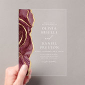 バーグンディモダン金ゴールドアゲートエレガントな結婚式 アクリル招待状 (インサイチュ (ポータブル))