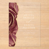 バーグンディモダン金ゴールドアゲートエレガントな結婚式 アクリル招待状 (正面)