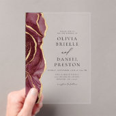 バーグンディモダン金ゴールドアゲートエレガントな結婚式 アクリル招待状 (インサイチュ (ポータブル))