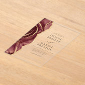 バーグンディモダン金ゴールドアゲートエレガントな結婚式 アクリル招待状 (レイダウン)