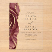 バーグンディモダン金ゴールドアゲートエレガントな結婚式 アクリル招待状 (正面)