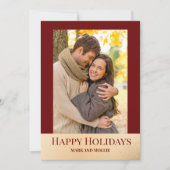 バーグンディモダン金ゴールドハッピーホリデー写真 シーズンカード (正面)