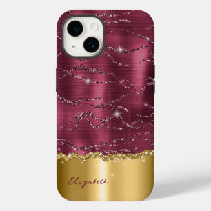 バーグンディモダン金ゴールドフェイクグリッターモノグラムケース Case-Mate iPhone 14ケース