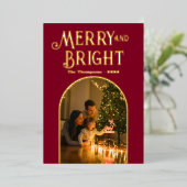 バーグンディモダン&金ゴールドクリスマスフォト 箔シーズンカード (立ち正面)