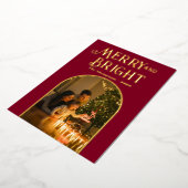 バーグンディモダン&金ゴールドクリスマスフォト 箔シーズンカード (回転した状態)