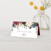 バーグンディユニークネイビーブルーフローラテーブル番号 プレイスカード (裏面)