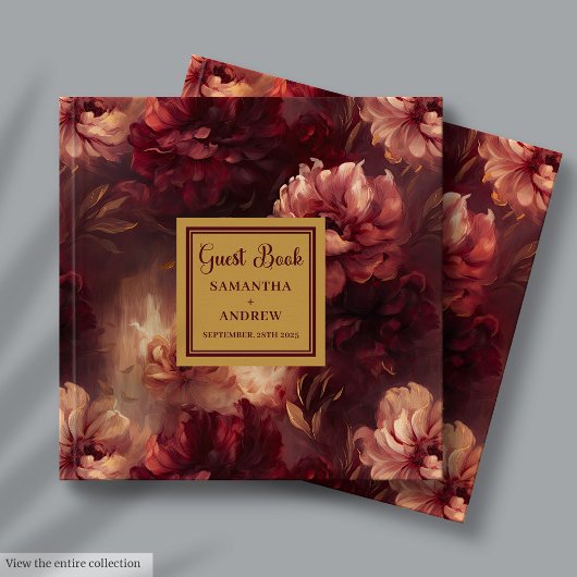 バーグンディユニーク赤面金ゴールド結婚ズゲストブック ゲストブック