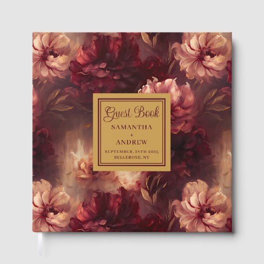 バーグンディユニーク赤面金ゴールド結婚ズゲストブック ゲストブック (正面)