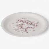 バーグンディーのカクテルカウガール誕生日バチェロレッテ ペーパープレート (アングル)