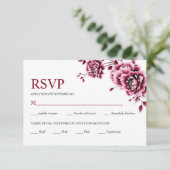 バーグンディ中国のフローラ牡丹結婚の花 出欠カード (スタンド正面)