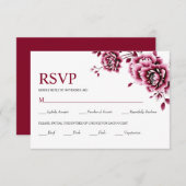 バーグンディ中国のフローラ牡丹結婚の花 出欠カード (正面/裏面)
