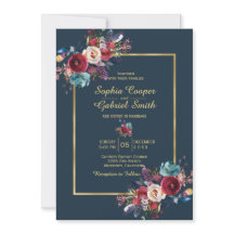 バーグンディ海軍フローラ金ゴールドフレーム結婚（ネイビー）