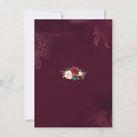 バーグンディ王室のフローラ幾何リハーサルディナー 招待状 (裏面)