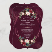バーグンディ王室のフローラ幾何学的ブライダルシャワー 招待状 (正面/裏面)