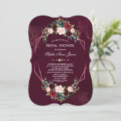 バーグンディ王室のフローラ幾何学的ブライダルシャワー 招待状 (スタンド正面)
