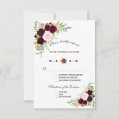 バーグンディ王室のマルサラフローラウェディングRSVP 出欠カード (正面)