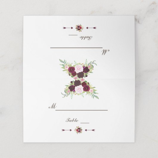 バーグンディ王室のマルサラフローラテーブル番号 プレイスカード (外部開封)