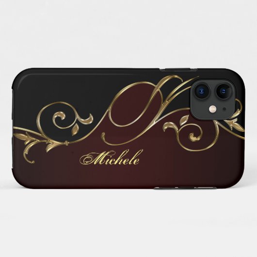 バーグンディ王室の金ゴールドブラックモノグラム Case-Mate iPhoneケース (裏面(横))