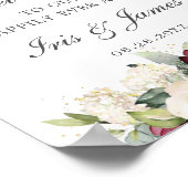 バーグンディ素朴アイボリーフローラ結婚のウェルカムサイン ポスター (角)