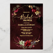 バーグンディ素朴ウォーターカラーシックボホブライダルシャワー 箔招待状 (正面)