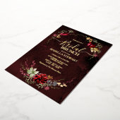 バーグンディ素朴ウォーターカラーシックボホブライダルブランチ 箔招待状 (回転した状態)