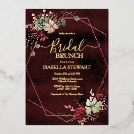 バーグンディ素朴ウォーターカラー花ブライダルブランチ 箔招待状