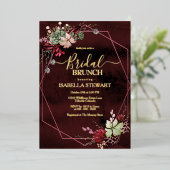 バーグンディ素朴ウォーターカラー花ブライダルブランチ 箔招待状 (立ち正面)