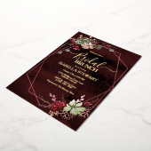 バーグンディ素朴ウォーターカラー花ブライダルブランチ 箔招待状 (回転した状態)