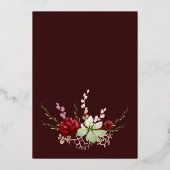 バーグンディ素朴ウォーターカラー花ブライダルブランチ 箔招待状 (裏面)