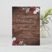 バーグンディ素朴ウォーター色フローラ雪クリスマス 招待状 (スタンド正面)