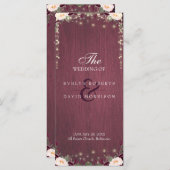 バーグンディ素朴ウッドストリングライト結婚式 プログラム (正面/裏面)