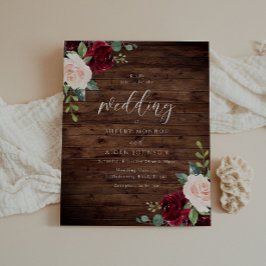 バーグンディ素朴ウッドバジェット結婚式招待状