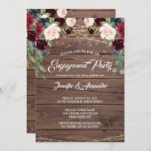 バーグンディ素朴ウッドマルサラ婚約パーティ 招待状 (正面/裏面)